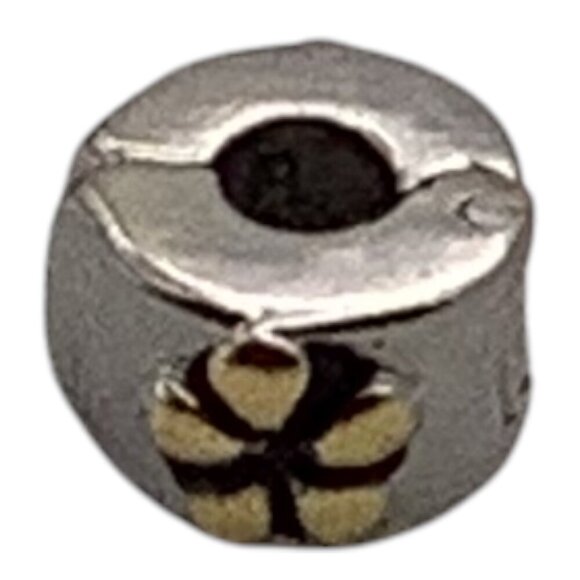 Flower Clip Lock Round Stopper Charm For Bracelets Silver Plated Gold Floral - Picture 5 of 6